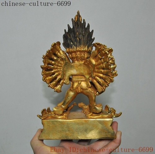 7'' Tibetan bronze Gilt 24k gold 1000 arms Avalokitesvara Mahakala Buddha statue - Bild 7 von 8