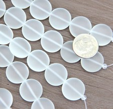 Round Coin Beads, 15 mm, Crystal White w/ Frosted Matte Finish, 6 Beads
