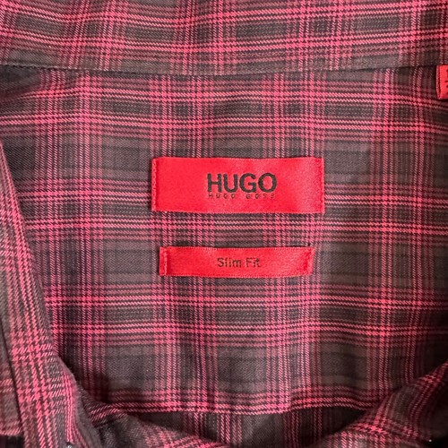 Camisa Hugo Boss Para Hombre Talla 17 34/35 EastonX Calce Ajustado Cuadros Roja Verde - Imagen 3 de 7