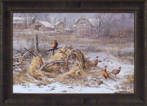 DAYS GONE BY by Scott Zoellick 20x28 Pheasants Pheasant Old Farm FRAMED WALL ART