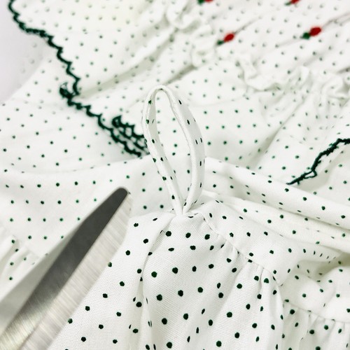 Polly Flinders Smocked Dress Size 6 White Green Dot Red Rosettes Cottage READ - Picture 9 of 9