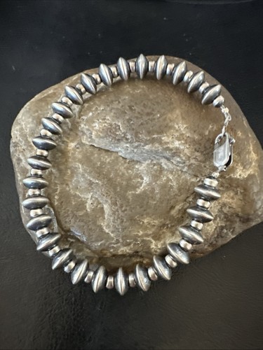 Navajo 8 mm Flach 4 mm Rund Perlen 7 Zoll Sterlingsilber Armband 18983 - Bild 8 von 13