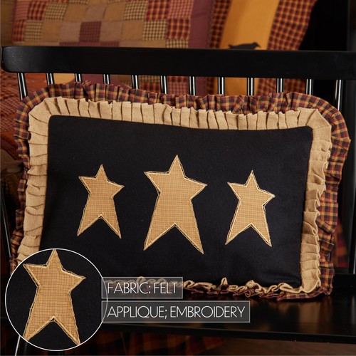 VHC Brands Primitive 14"x22" Stars Pillow Black Appliqued Heritage Bedroom Decor - Picture 3 of 7