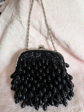Vintage Lancone Tear Drop Fringe Beaded Evening Clutch Bag 100 Silk Lining
