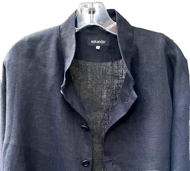 Elegant, Minimalist ESKANDAR Black 100% Linen Jacket, Size 1 (US M, 8-10) - Image 3 of 4