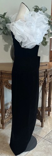 Vintage 80s Women 10 black velvet Faux Wrap Dynasty evening Gown Union Made GG - Picture 5 of 11