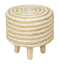 Ottoman Storage Stool Cover with Natural Jute Round Footrest Poufs Multifunct...