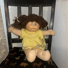 Cabbage Patch Kids Doll 1982 Brown Hair, Yellow Dress Soft Body Cloth