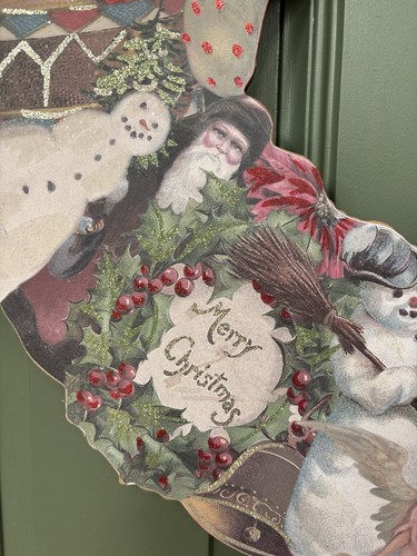 Christmas Wood Wreath Primitive Style Designs by Kathy-Santa Snowman Angel 20" - Picture 4 of 14
