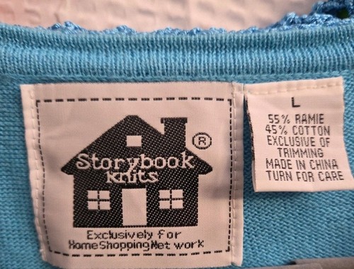 Storybook Knits Vibrant Butterflies Cardigan Sweater Size L Blue Sequin Crochet - Picture 2 of 16
