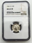 1941-D Mercury Dime 10C NGC MS65 FB Full Bands Silver US Coin Winged Liberty BM1