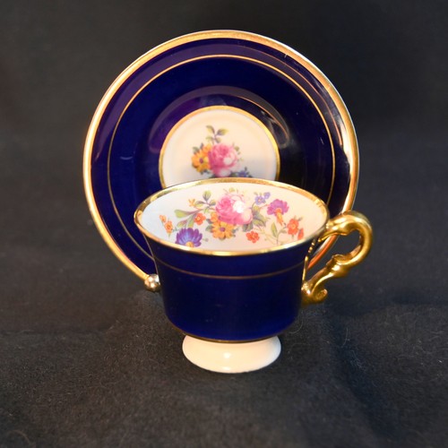 Syracuse China O.P.Co. Cobalt Blue Floral Cup & Saucer 1920-1960 Old Ivory USA - Picture 6 of 24