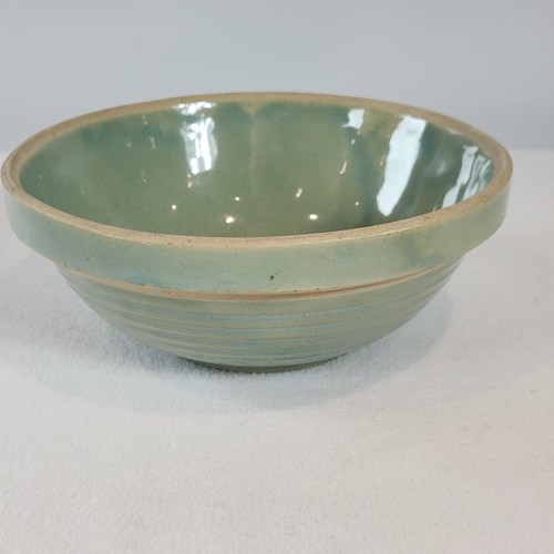 Antique Turquoise Aqua Glazed Pottery Beehive Ribbed 8"Wx3"H Mixing Batter Bowl - Picture 2 of 8
