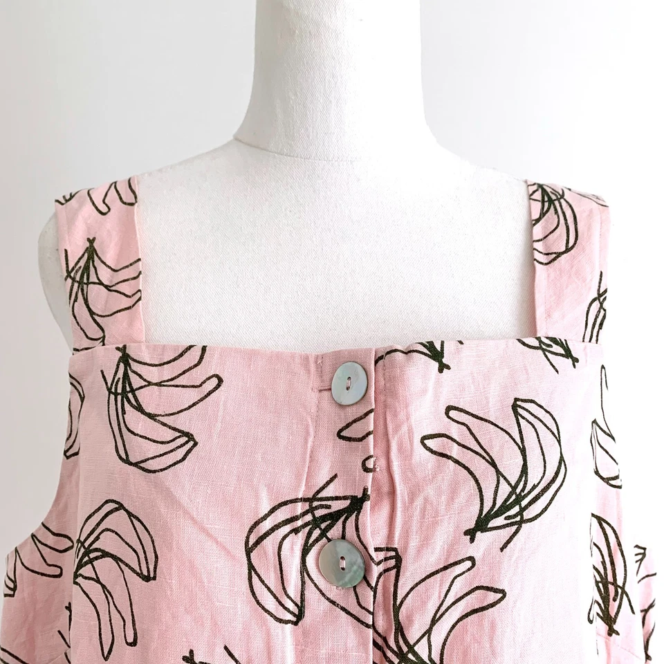 GORMAN pink banana lady fingers linen button sleeveless tank top sz 12 - Image 2 of 4