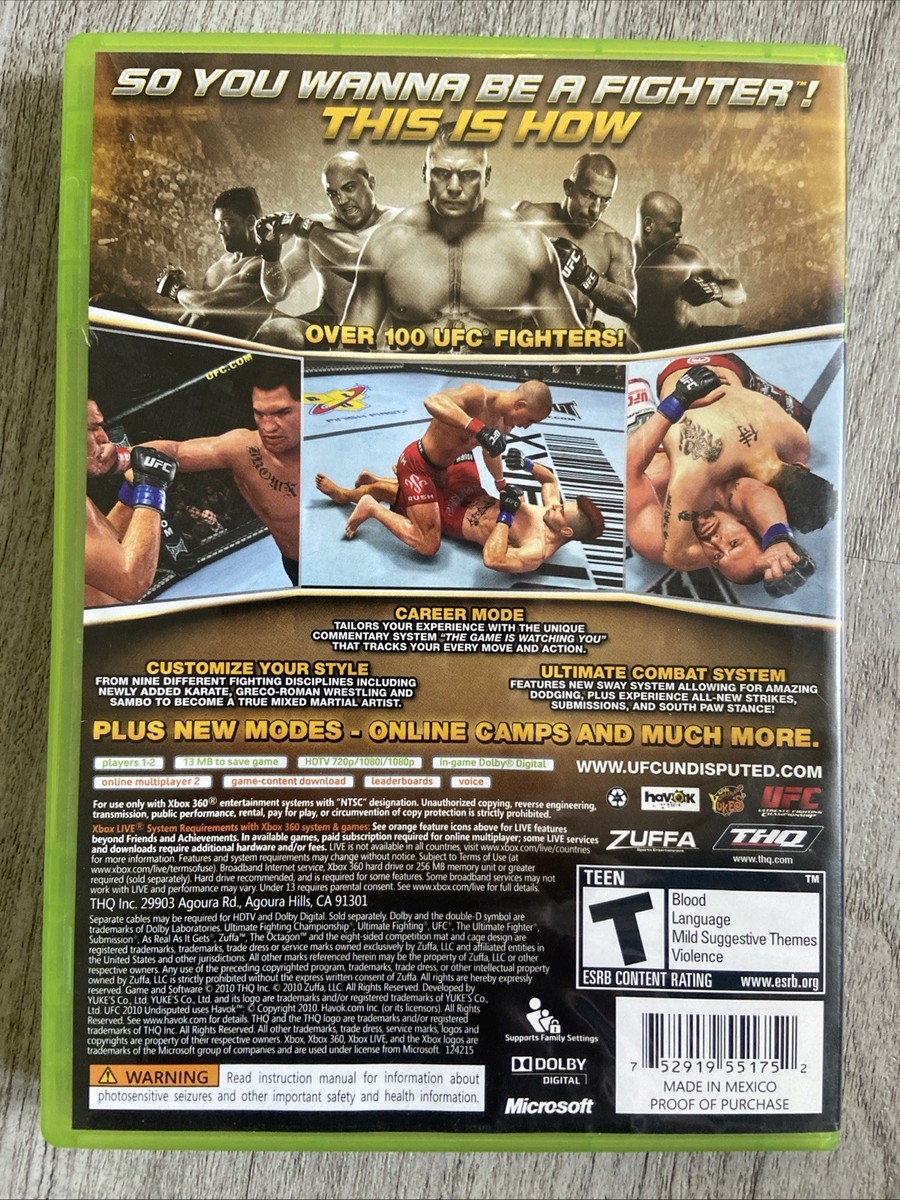 UFC 2010 Undisputed (2010) Xbox 360 Complete Manual Included