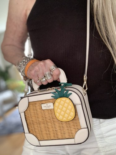 KATE SPADE TRAVELER TRUCK WICKER/LEATHER PINEAPPLE CROSSBODY TOP HANDLE BAG EXC! - Picture 5 of 10