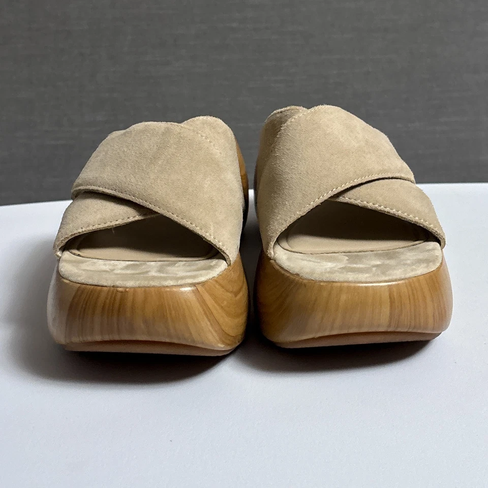 Zara 凉鞋 38 米色 Sand Nude 麂皮绒厚底堵塞鞋 人造木质 粗跟 — 第 3/4 张图片