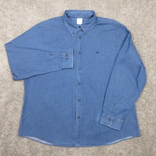 Brooks Brothers Hemd Herren 2XL Blau Denim Chambray Sheep Logo Regent Knopfleiste