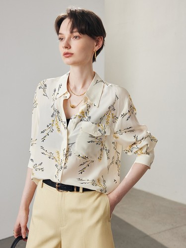 Womens Floral Print Long Sleeve 100% Real Silk Blouse Button Shirt Office Ladies - Imagen 26 de 26