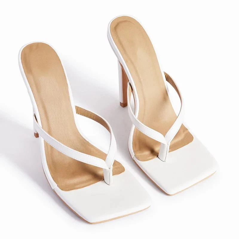 Mujeres Puntera Cuadrada Tacones Altos Chanclas Tacón Delgado Tacones de aguja Sexy Zapatos de salón Foto 4 de 4