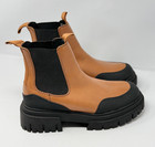 STEVE MADDEN COGNAC LEATHER CHUNKY LUG SOLE NICKI CHELSEA BOOTS SZ 9.5