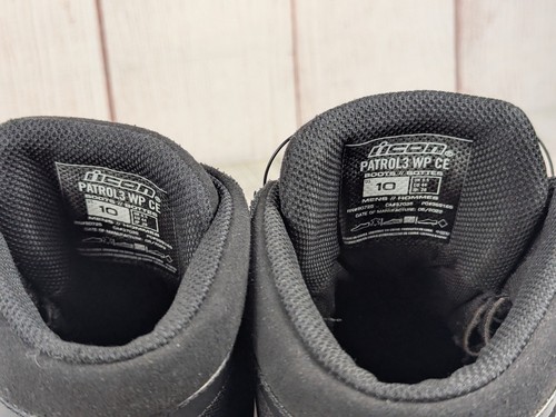 USED - Icon Patrol 3 WP CE Mens Size 10 - Waterproof Motorcycle Boots - Black - Picture 11 of 16