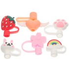  6Pcs Adorable Silicone Straw Tips Cover Cartoon Straw Caps Covers Straw Tip
