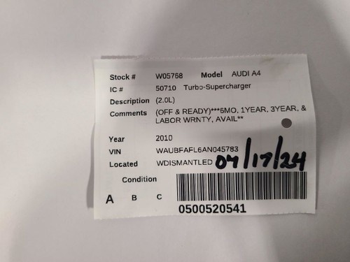 Turbo/Supercharger 2.0L Fits 09-12 AUDI A4 1889401 - Picture 3 of 12
