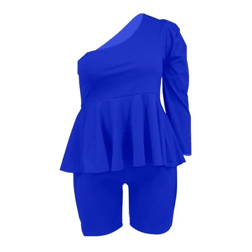 Blue 4XL Peplum Top Shorts Set - Picture 4 of 8