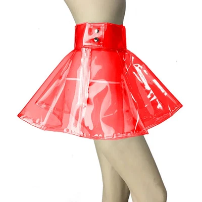 Hohe Taille A-Linie Kunststoff Minirock Transparent PVC plissiert kurzen Rock - Bild 1 von 4