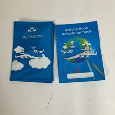 KLM Booklet Blue Plane Paperback Bilingual Activity Passport Cover Kids Travel
