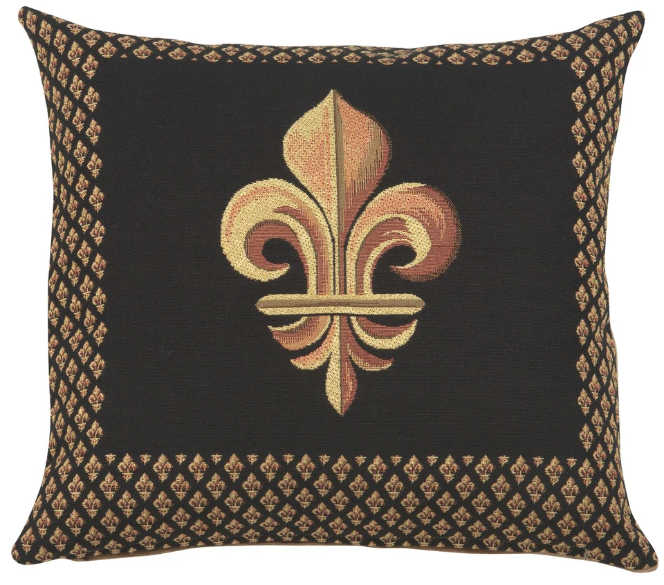 Throw Pillow Cover - Framed Fleur de Lys Black - Tapestry Cushion 19x19 in New - Image 2 of 4