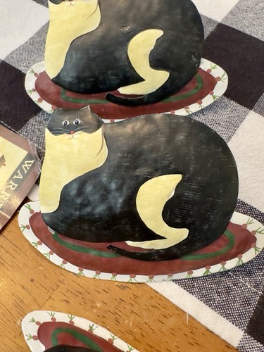 Set of 6 VTG Warren Kimble Tuxedo Fat Cat Napkin Ring Holders with Tags Folk Art - Picture 7 of 22