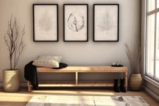 Abstract  Wall Art Canvas Set of 3:  23.5"x 15.5" White J-82