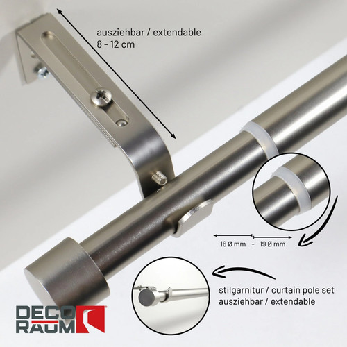 Gardinenstange ausziehbar Flexa Edelstahl-optik Endstück Kappe 16/19mm - Bild 2 von 9