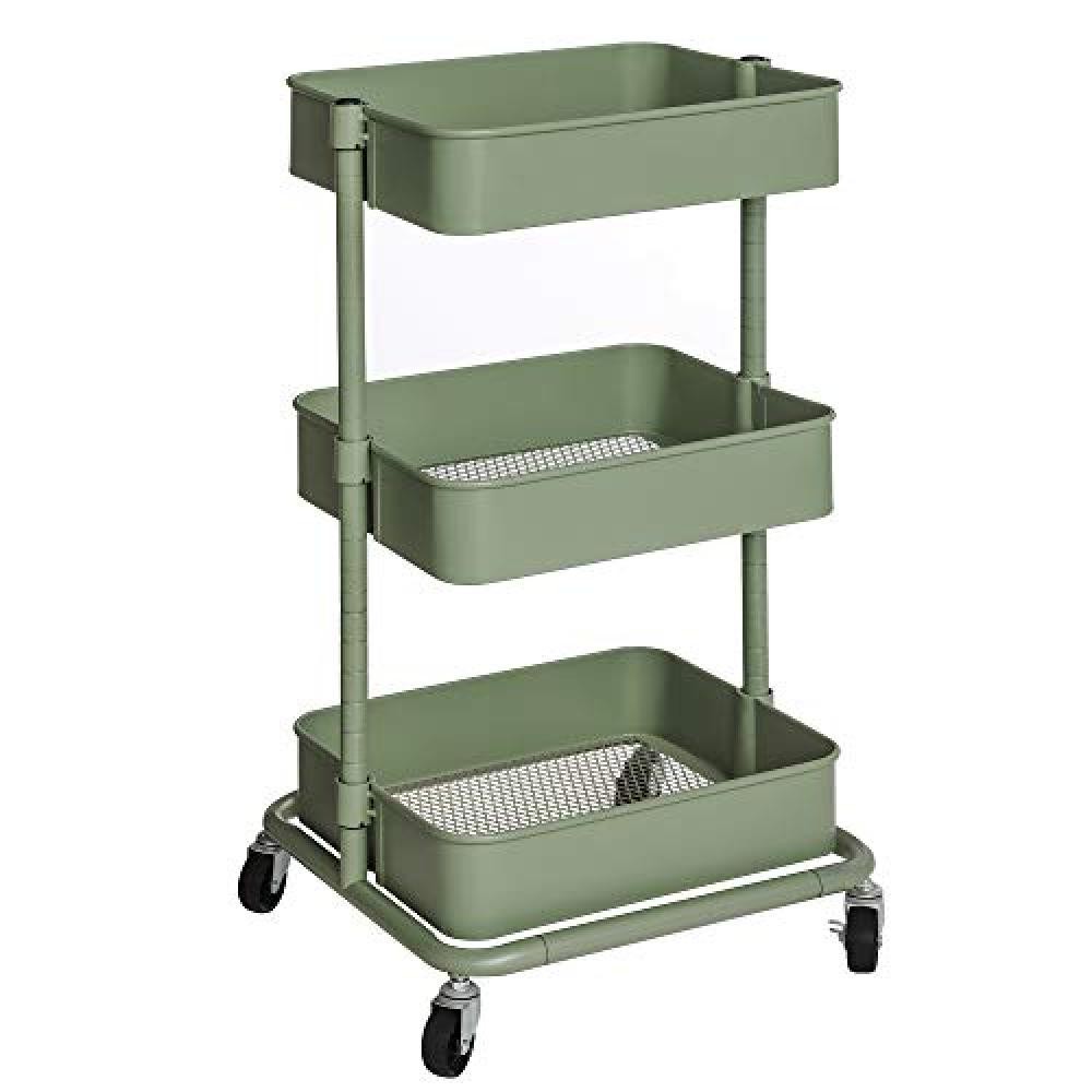 SONGMICS Carrello Portaoggetti a 3 Livelli, Carrello da Cucina con Altezza Regol