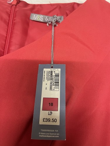 Vestido de sastrería Marks Spencer para mujer lacado rojo manga corta con estiramiento-Reino Unido-18 - Imagen 12 de 24