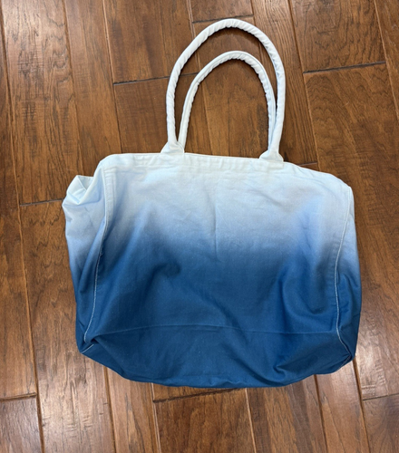 Athleta Tote Bag Gym Blue Ombre Large Canvas Shopping Bag 17.5X13 Travel Open - Picture 2 of 5