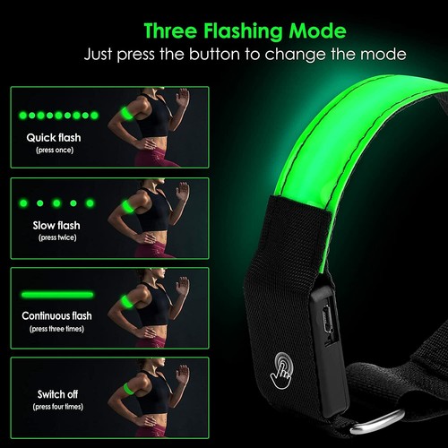 2x USB Wiederaufladbares LED-Armband Reflektierende Leuchtband Für Jogger Biker - Bild 9 von 15