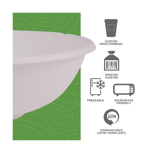 Eco-Products Compostable 32oz Molded Fiber Wide Bowls, Case of 400, WorldView... - Picture 4 of 10