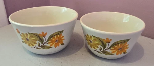 two vintage Capri Bake Serve N Store stoneware mixing bowls
