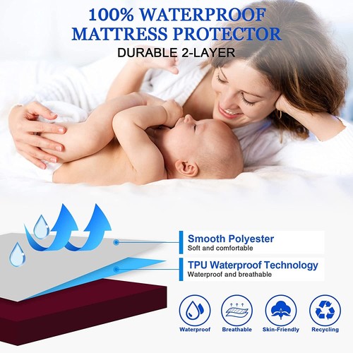 Waterproof Fitted Sheet Soft Elastic Mattress Cover with 18in Deep Pocket - Picture 2 of 13