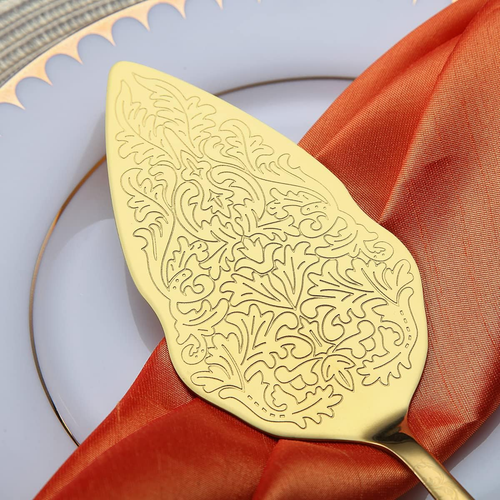 Gold Wedding Cake Knife and Server Set, Titanium Gold Plating with Unique Patter - Picture 4 of 12