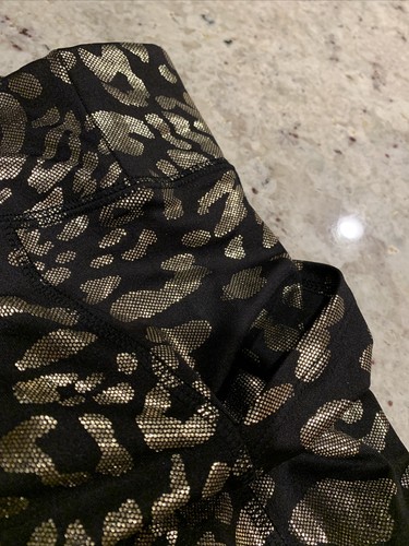 NWT JUSTICE GIRLS LEOPARD SHINE STRAPPY MESH LEGGINGS Size 7 GOLD & BLACK - Picture 7 of 7