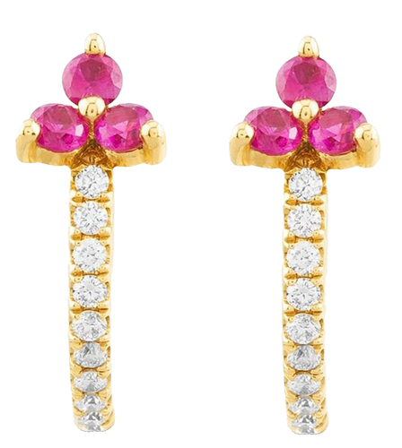 0.50ct Natural Round Diamond 14k BIS Hallmarked Yellow Gold Ruby Hoops Earrings - Picture 1 of 4