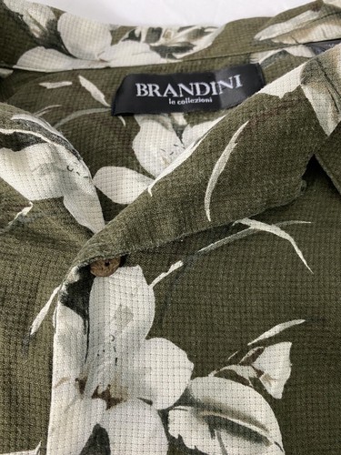 Brandini 100% Pure Silk Men's Hawaiian Shirt Green Brown White Floral Sz XL - Picture 12 of 12
