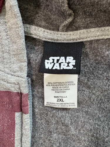 Star Wars 1977 Hooded Full Zip Sweatshirt Mens 2XL Grey Burgundy Loungewear - Picture 4 of 13