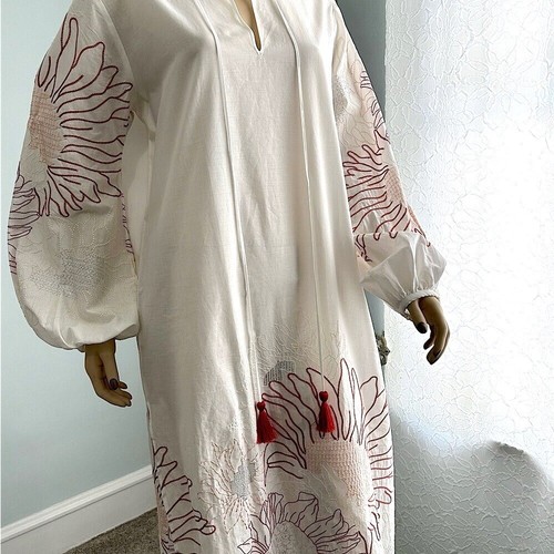 SILVIA TCHERASSI Mayfair embroidered red sunflowers maxi tunic women's large - Picture 2 of 14