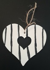 HANGING WOODEN HEART WITH HEART CENTER, HAND PAINTED, VALENTINE'S DAY