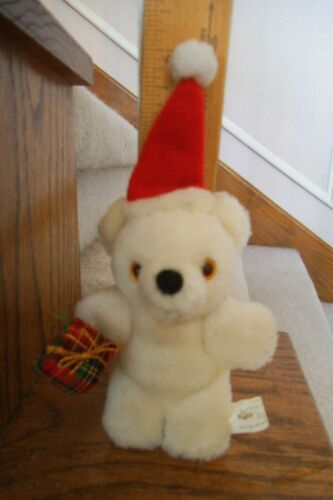 VINTAGE 6" RUSS BERRIE WEISSER BÄR MIT WEIHNACHTSMANNMÜTZE & GESCHENK #4916 - Bild 3 von 5